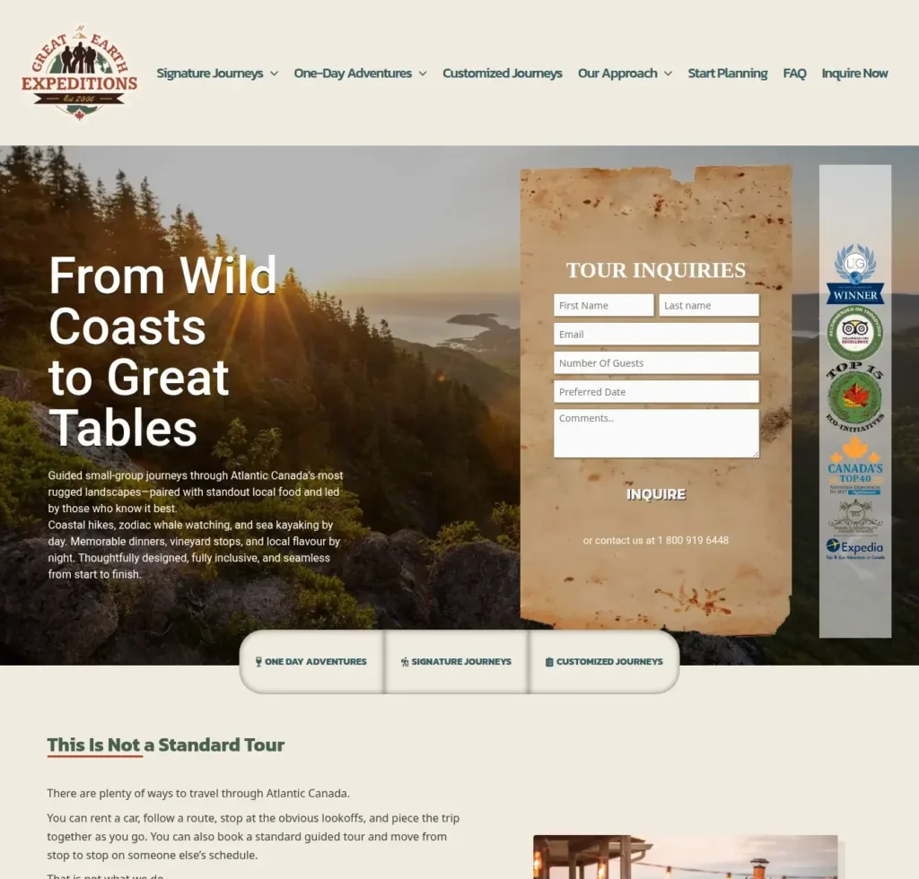 Great Earth Expeditions Website Built By RM Web Designs